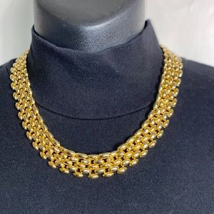Vintage Statement Necklace Flat wide Collar Necklace links polish gold plated